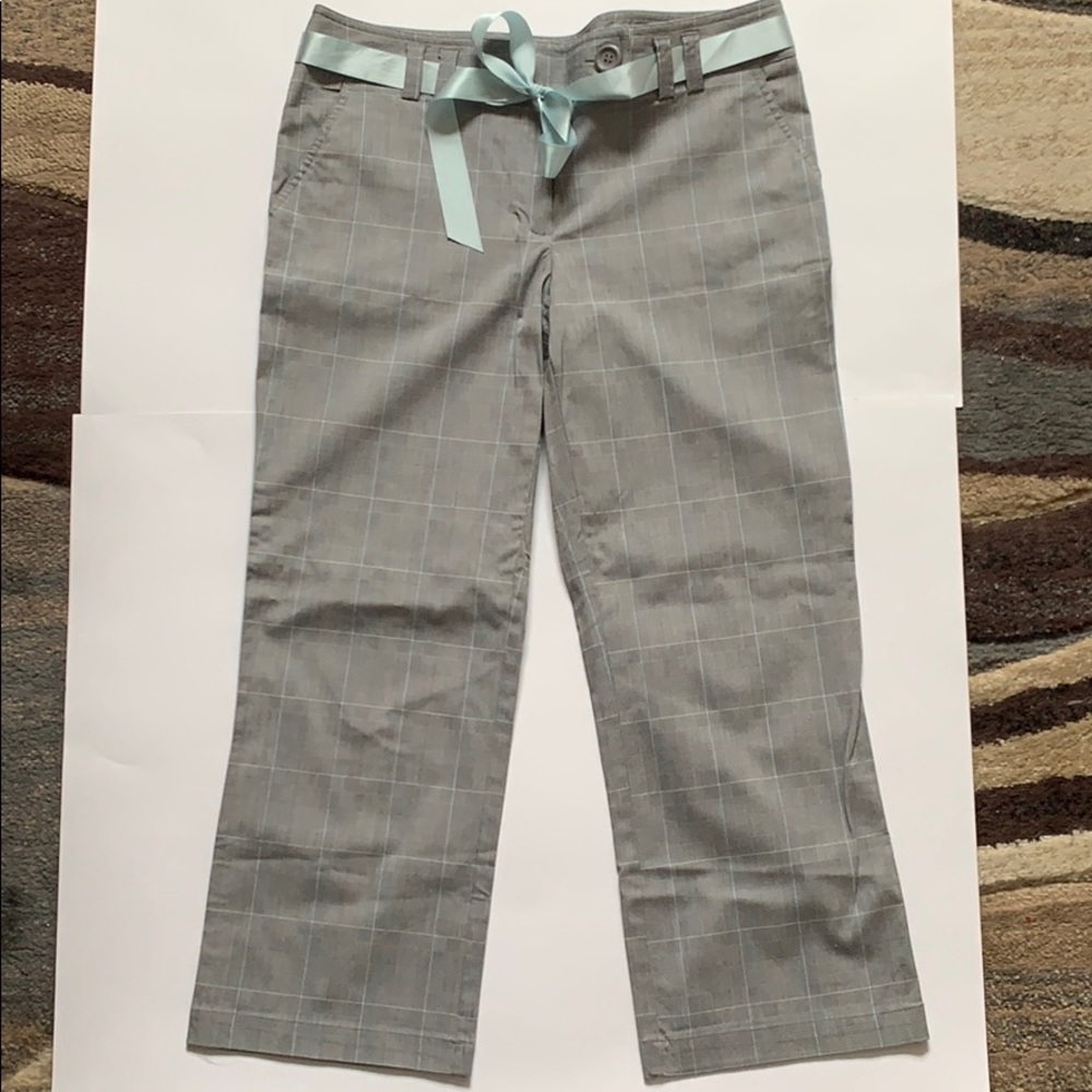 Light Blue and Grey Plaid Wider Leg Dress Pant